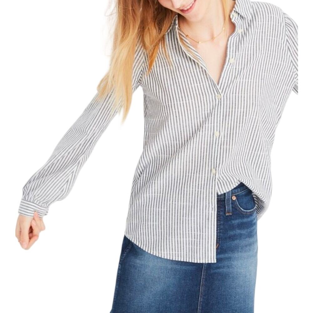 Madewell Striped Puff Sleeve Light Academia Preppy Coastal Chic Shirt Size S